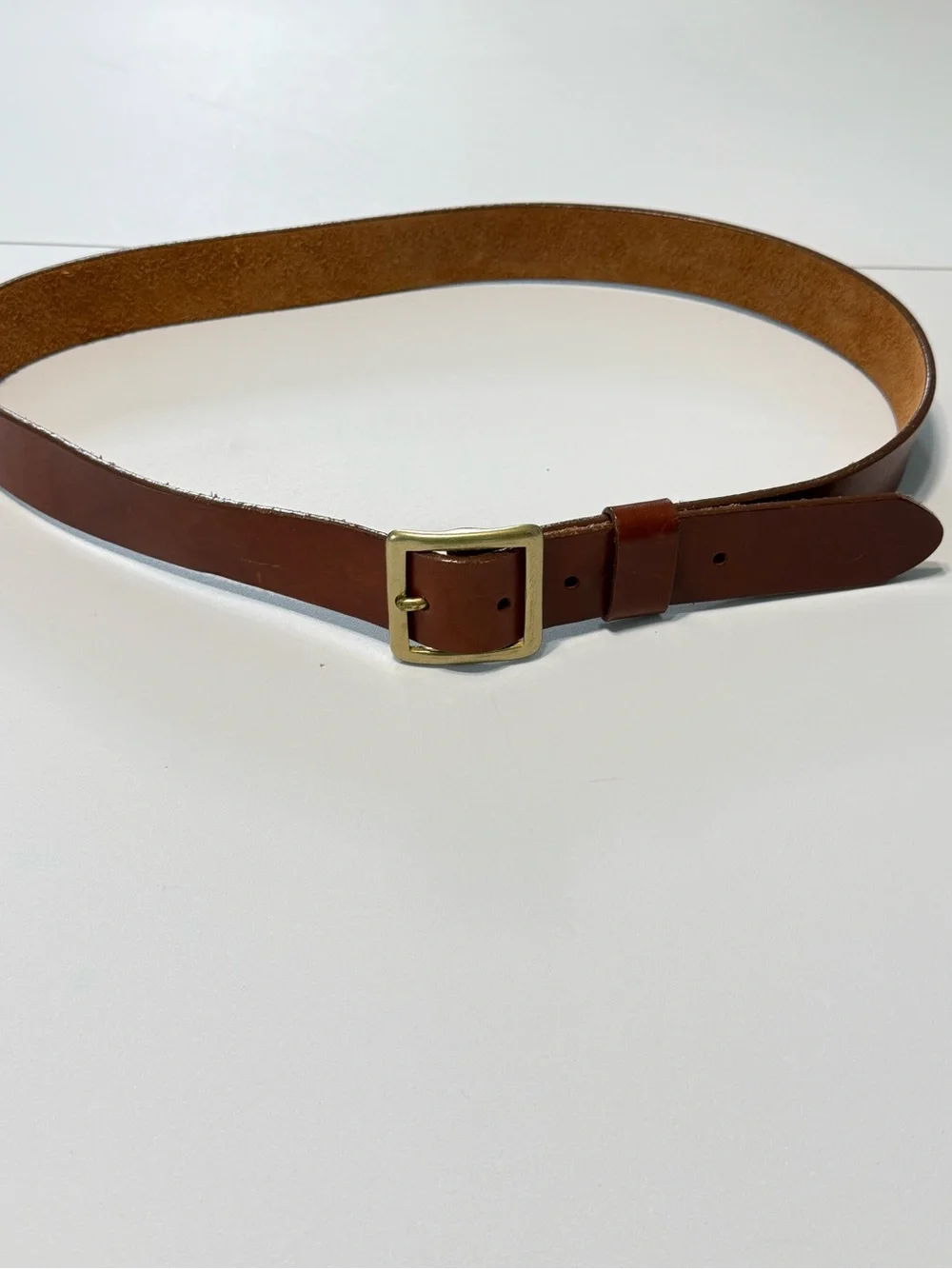 J.Crew Genuine Leather Belt Size 36 Brown Cognac Brass Buckle Classic Casual